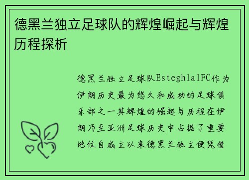 德黑兰独立足球队的辉煌崛起与辉煌历程探析